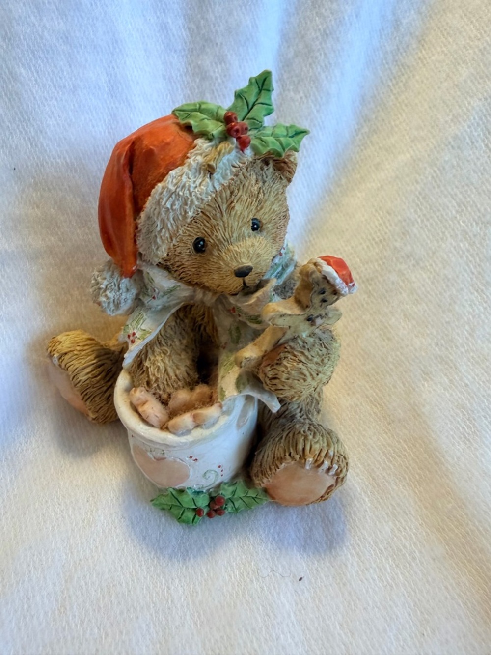 Cherished Teddies Bear Figurine in Tan, Red and Green